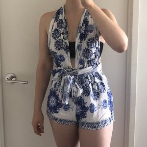 Blue and white floral romper from One Way